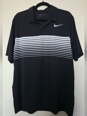 Nike Mens Golf Black Polo with White Stripes